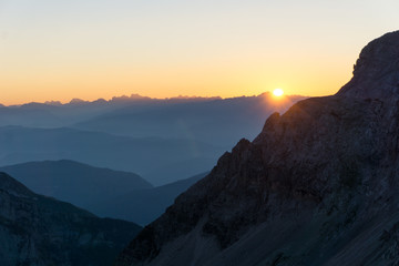 Fototapeta na wymiar Idyllic sunrise in Adamello Brenta National Park, South Tyrol / Italy