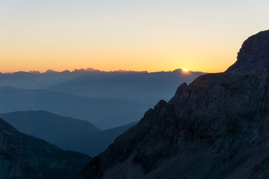 Idyllic sunrise in Adamello Brenta National Park, South Tyrol / Italy