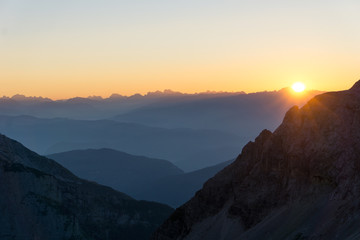 Obraz na płótnie Canvas Idyllic sunrise in Adamello Brenta National Park, South Tyrol / Italy