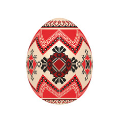 the easter egg with ukrainian cross-stitch ethnic pattern. pysanka ornament. isolated vector.
