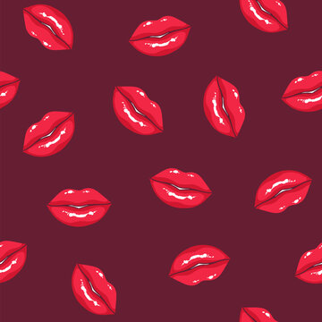 Seamless pattern with plump women's lips on dark background
