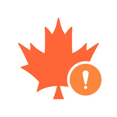 Maple leaf icon, Nature leaves icon with exclamation mark. Maple leaf icon and alert, error, alarm, danger symbol