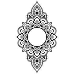 Circular pattern in form of mandala with flower for Henna, Mehndi, tattoo, decoration. Decorative ornament in ethnic oriental style. Coloring book page.