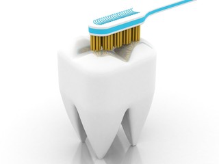 Fototapeta na wymiar 3D illustration Toothbrush brushing a tooth