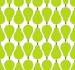 Flat style green pears fruits in rows seamless pattern, vector