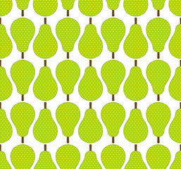 Flat style green pears fruits in rows seamless pattern, vector