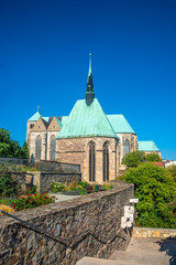 Maria Magdalena Chapel and Saint Petri Church at Autumn in Magdeburg, Germany