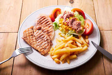 Overhead shot of plate with food