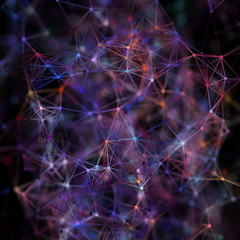 3d render, abstract background, neon ultraviolet purple plexus, constellation, nebula, neuron network, complex structure