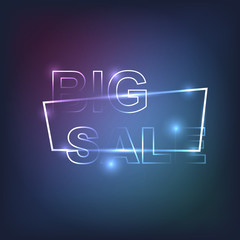 Big sale inscription in neon frame