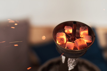 Shisha hookah with red hot coals
