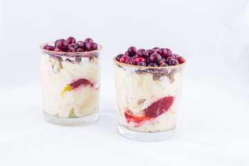 Dessert with cream and cranberries