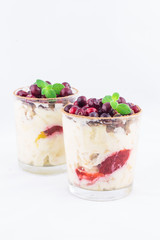 Dessert with cream and cranberries