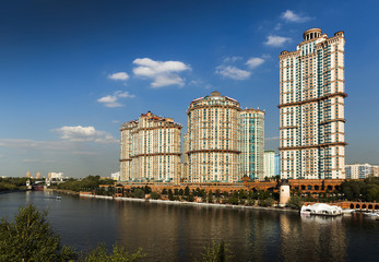 High-rise residential complex "Scarlet Sails" on the banks of the Moscow river, Moscow, Russia.