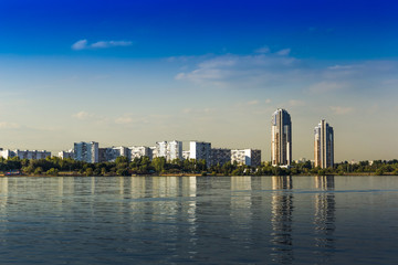Fototapeta na wymiar Strogino district of Moscow, Russia. Moskva River.
