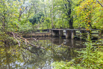 Watercourses with  remnants of hydraulic experimental installations in the Waterloopbos in the...
