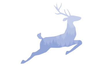 springendes Rentier mit Winterlandschaft