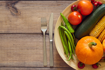 Vegetarian food on the table. Rustic style.