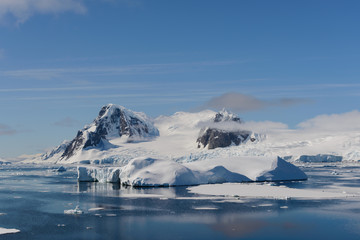 Antarctic landscape with mountains and reflection