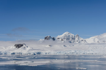 Antarctic landscape with mountains and reflection