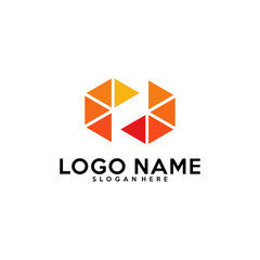 Fototapeta premium Initial C C logo vector template, C pixel, fast logo, triangle