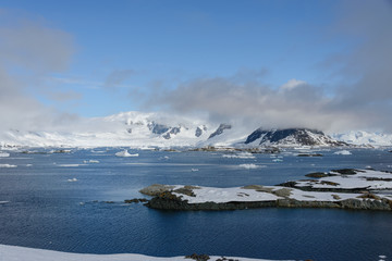 Antarctic landscape with mountains and islands