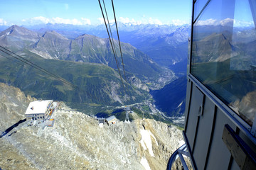 Skyway Monte Bianco cable car to Heilbroner on the Italian Side of Mont Blanc. Courmayeur, Italy.