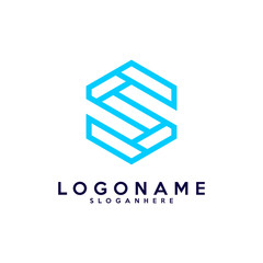 Initial S monogram. S box logo. Delivery logo. S letter in hexagon