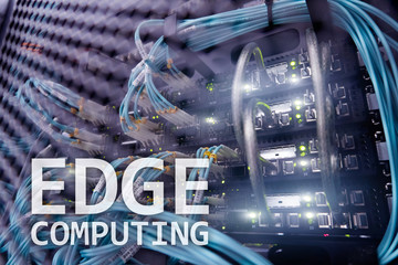 EDGE computing, internet and modern technology concept on modern server room background.