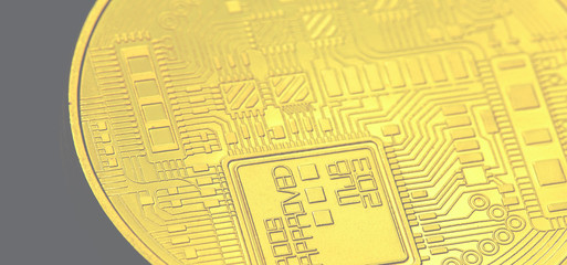 Naklejka premium cryptocurrency golden coins - Bitcoin, Ethereum with dollar background. Virtual money concept