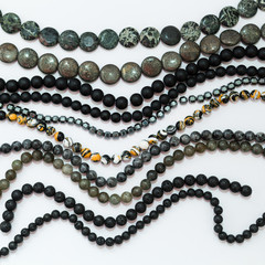Set of threads different semiprecious gemstones beads in dark colors,jasper camouflage,black...