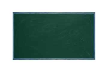 Green Chalkboard with colored wooden frame on isolated white background composition