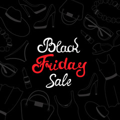 Black Friday Sale card design. Women's clothing and accessories.