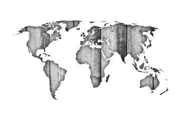 Weltkarte auf verwittertem Holz