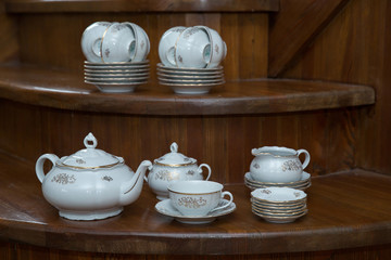 Tea set on a wooden background