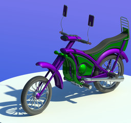 New model motor bike 3D illustration 2. Metalic green and purple paint. Collection.