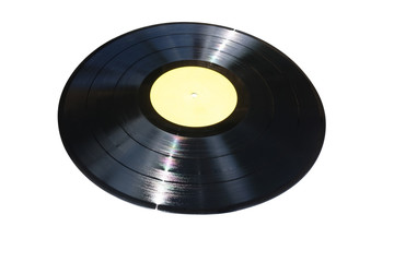 Vinyl record with yellow label isolated on white