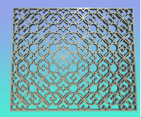 Metal lattice model 3D illustration 1. on gradient sky background. Geometric pattern textured metalwork sample. Collection.