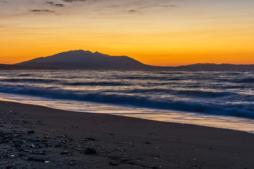 Fototapeta na wymiar Early morning , dramatic sunrise over sea. Photographed in Asprovalta, Greece.