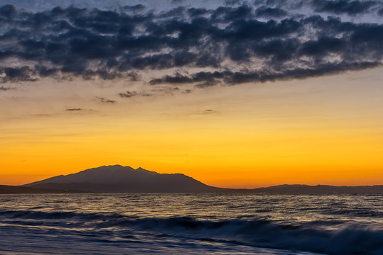 Early morning , dramatic sunrise over sea. Photographed in Asprovalta, Greece.