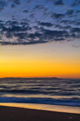 Early morning , dramatic sunrise over sea. Photographed in Asprovalta, Greece.