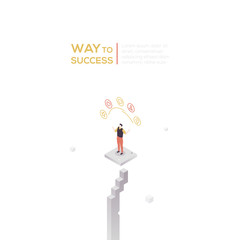 Way to success - modern isometric vector banner