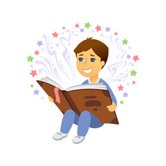 Fototapeta na wymiar Boy reading - cartoon people character isolated illustration