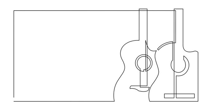 Animation of continuous line drawing of two classical acoustic guitars