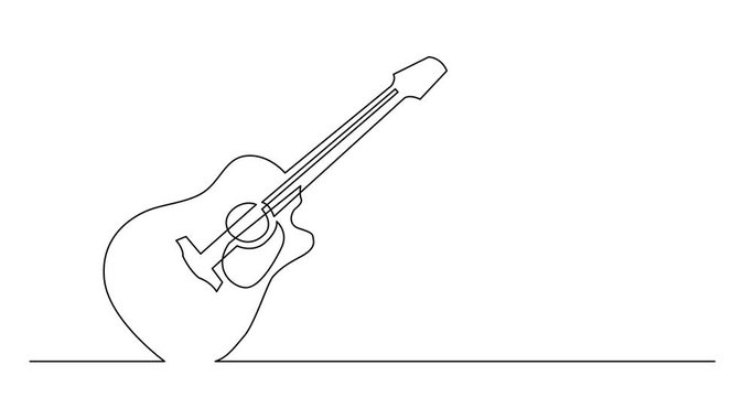 Animation of continuous line drawing of western steel strings acoustic guitar with cutaway