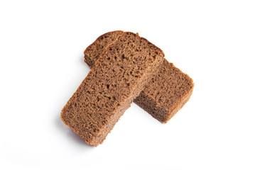 Two slices of rye bread isolated on white background