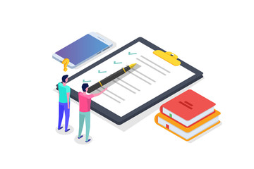 Online testing,E-learning, education isometric concept. Vector illustration.