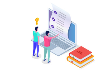 Online testing,E-learning, education isometric concept. Vector illustration.