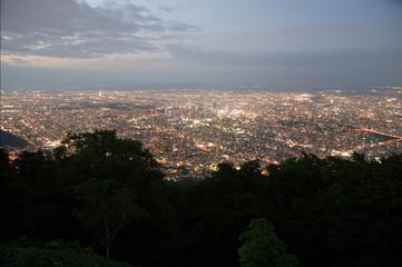 panoramic view of the city at sunset