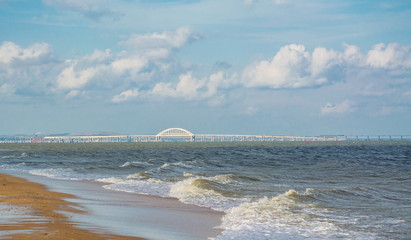 Seascape overlooking the Crimean bridge in Kerch